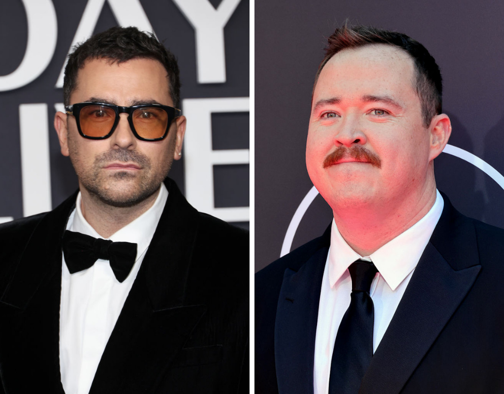 Dan Levy, left called out Shane Gillis, right, after the latter said women who wear shorts to the gym were "whores" during his SNL monologue on Saturday.