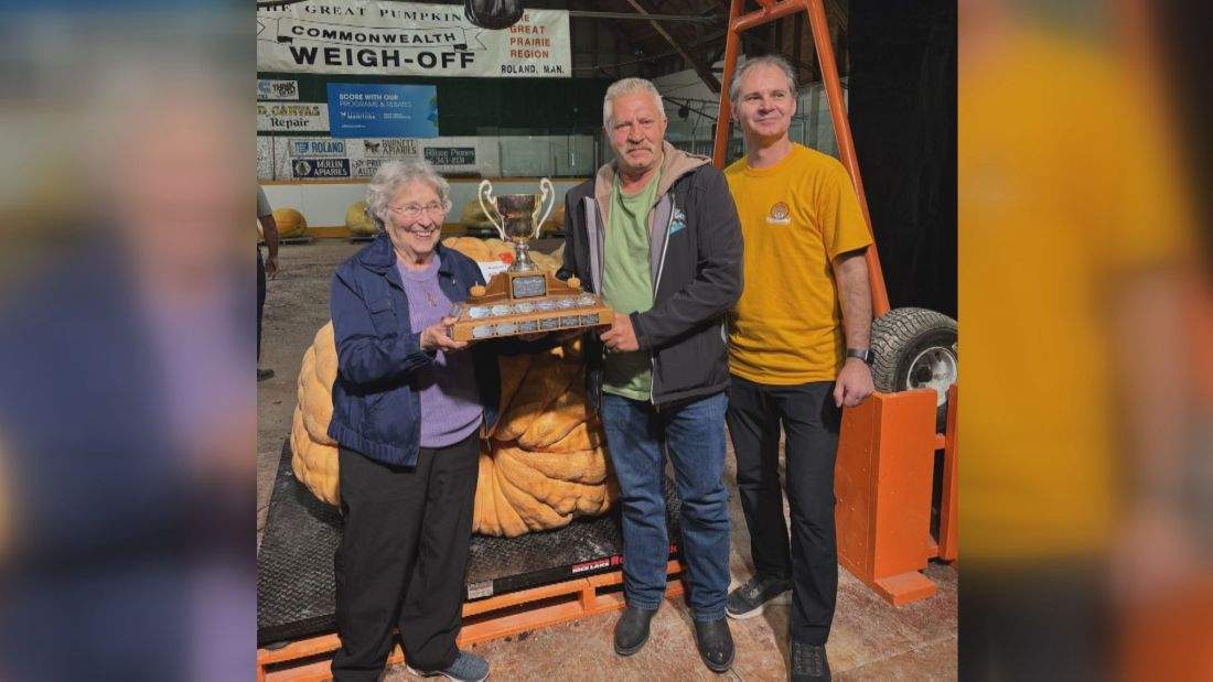 The winning 1,725 lbs. pumpkin was crowned in Roland, Man. on Saturday.