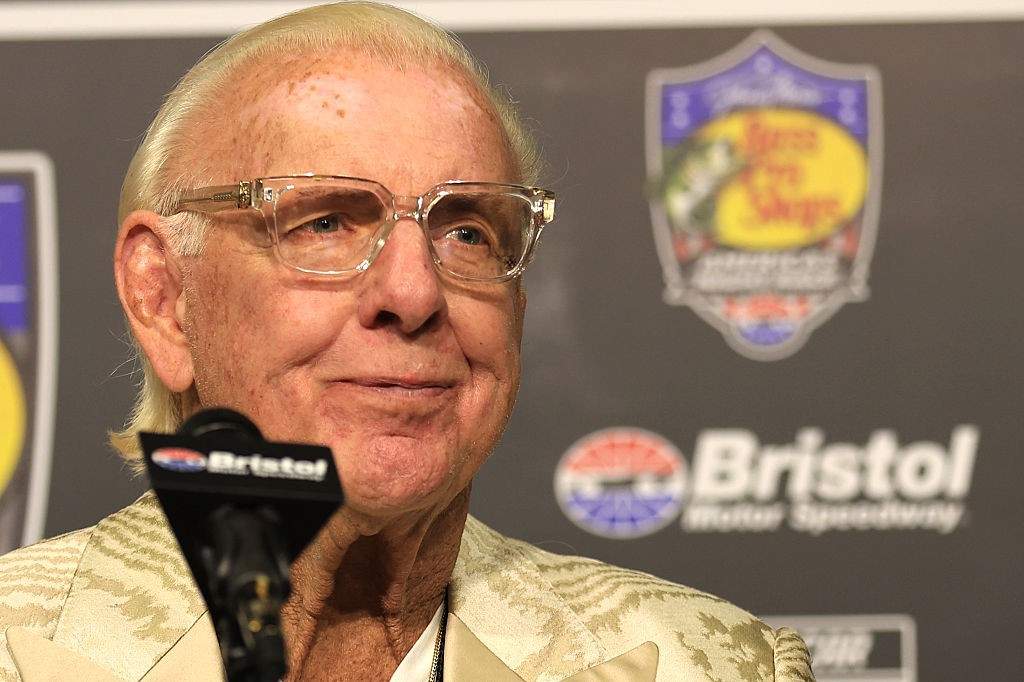 WWE hall of fame wrestler Ric Flair speaks to the media prior to the running of the NASCAR Cup Series Playoffs Bass Pro Shops Night Race on September 19, 2026 at Bristol Motor Speedway in Bristol, TN.