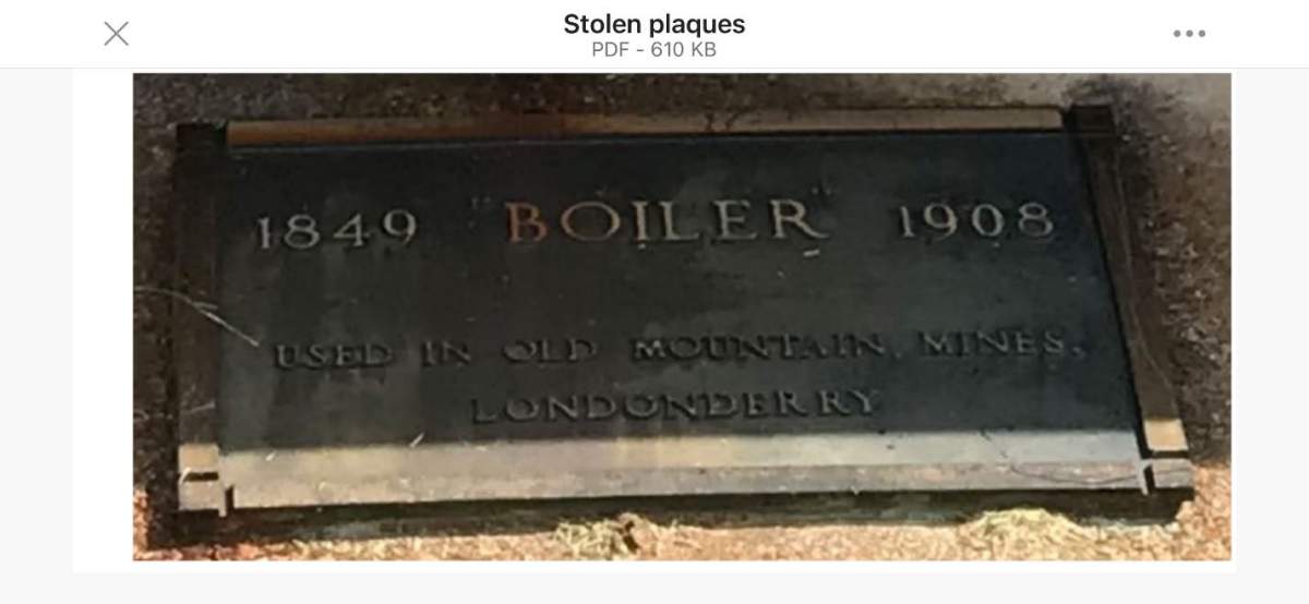 This plaque was stolen from Londonderry, N.S. in October 2026.