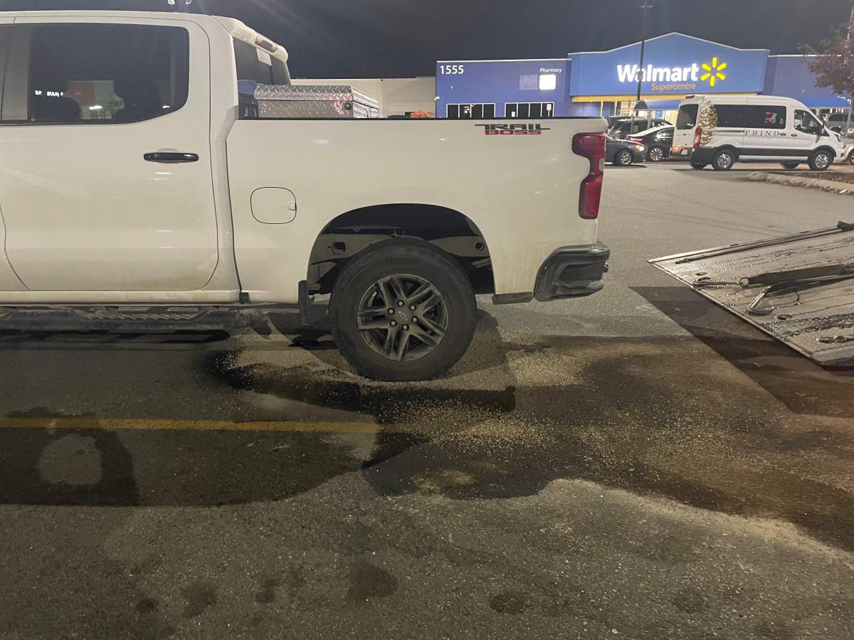 This white truck is Roger Dyck’s truck. He uses it for work and it will be weeks before the parts are installed. For the meantime, Roger will use his wife’s SUV