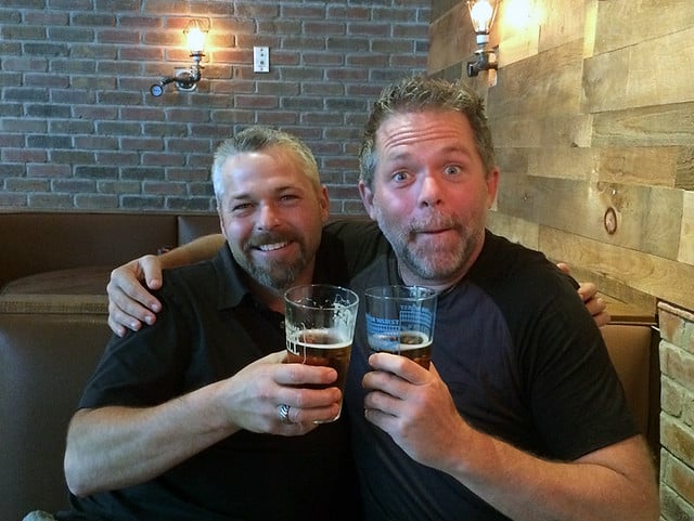 Brothers drinking beer on Sunday morning