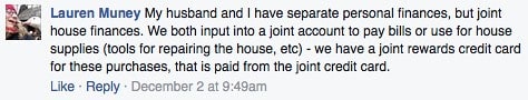 Facebook comment about couples and money
