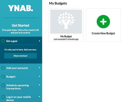 YNAB Get Started Screen