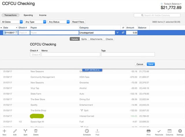 Quicken 2017 Data Entry