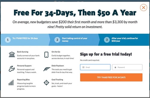 YNAB Sign-Up Screen
