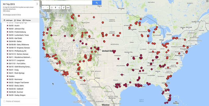 Map of Our RV Trip (2015-16)