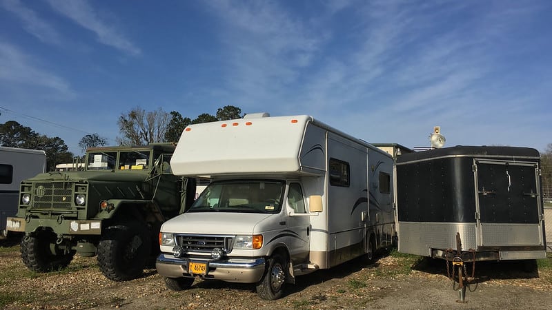 The RV in storage in Savannah