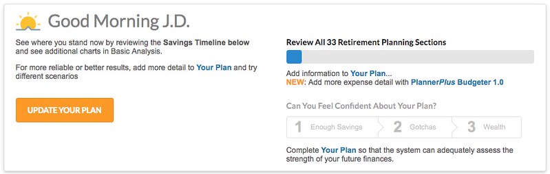 NewRetirement setup progress