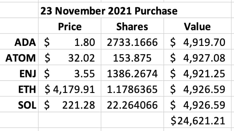 My crypto purchases in November