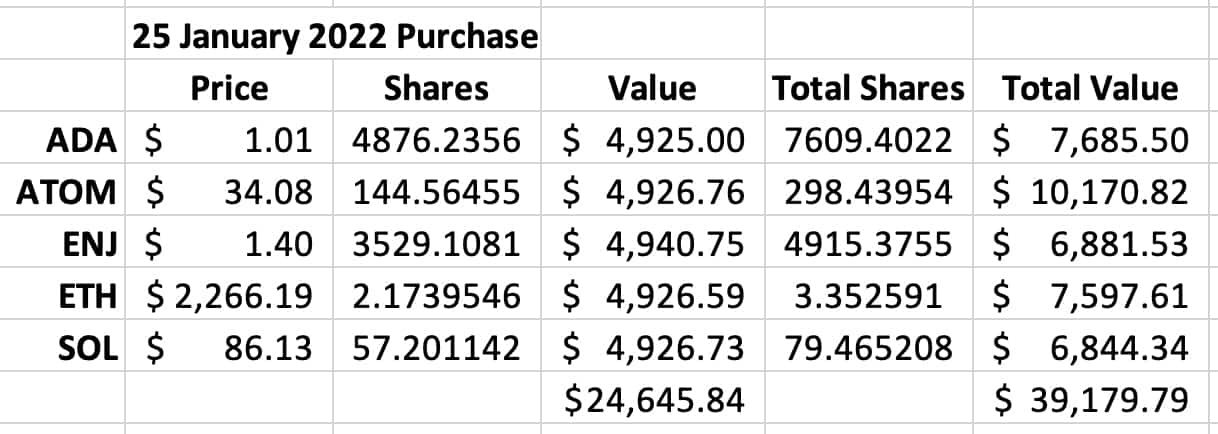 My crypto purchases in January