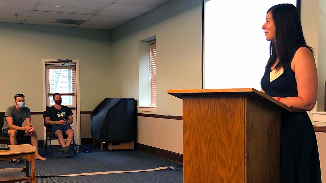 Diania Merriam presents to the group