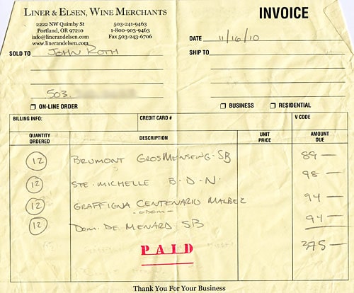 Wine invoice